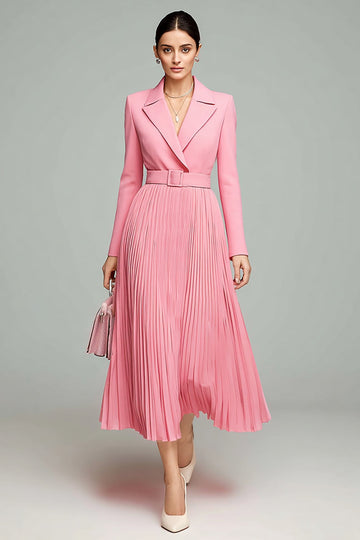 Robe blazer plissée rose à manches longues